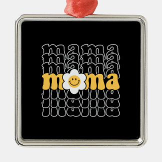 Mama Smiley Face Daisy Retro Metalen Ornament