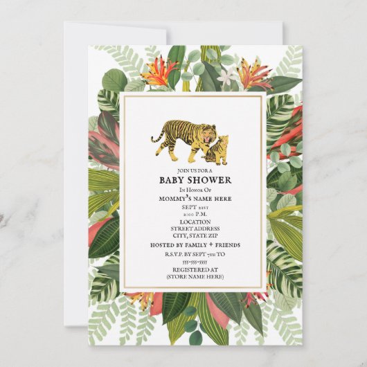 Mama Tiger Botanical Baby shower Invitation Kaart (Voorkant)