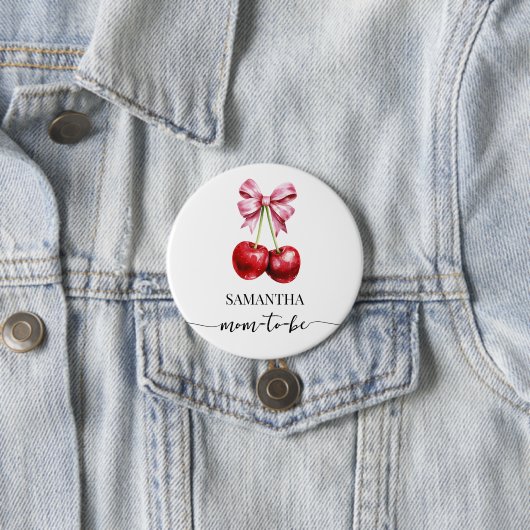 Mama to Be Cherry Pink Coquette Baby shower Button (In situ)