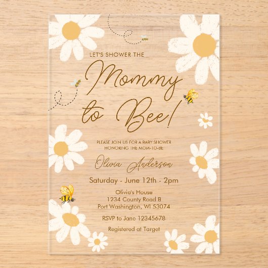 Mama to Be Daisy Acryl Uitnodiging Acryl Uitnodigingen (Voorkant)