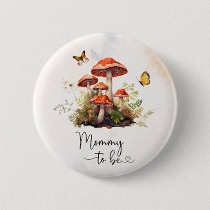 Mama to be-Whimsical Mushroom Waterverf baButton Ronde Button 5,7 Cm