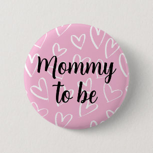 Mama to be white Hearts roze Baby shower Ronde Button 5,7 Cm