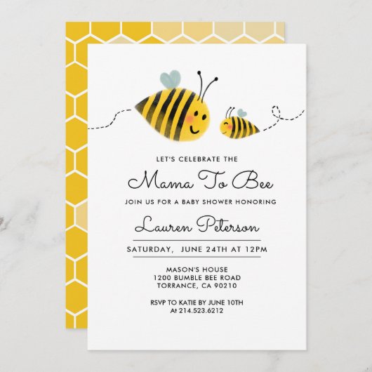 Mama to Bee Baby shower Invitation | Bourdon (Devant / Derrière)