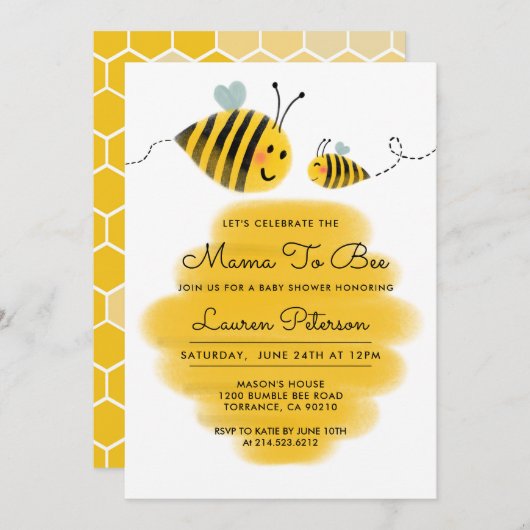 Mama to Bee Baby shower Invitation | Bourdon (Devant / Derrière)