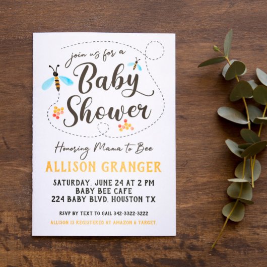 Mama to Bee Baby shower Invitation Kaart