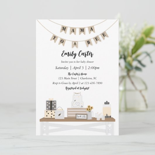 Mama to Bee Baby showers Invitations (Debout devant)