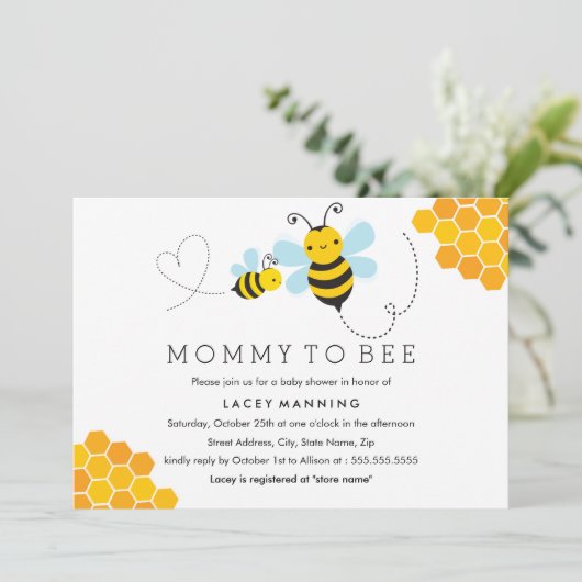 Mama To Bee Chevron Baby shower Uitnodiging (Staand voorkant)