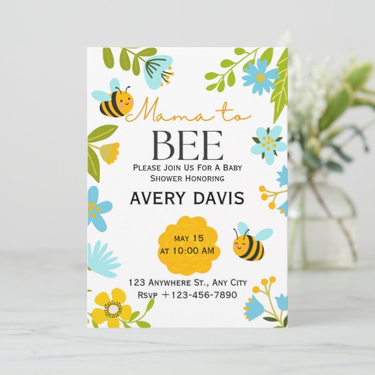 Mama to Bee Fleur sauvage Baby shower Invitation (Debout devant)