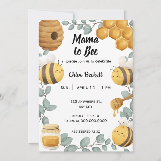 Mama to Bee Fleur sauvage Baby shower Invitation (Devant)