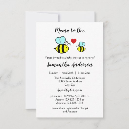 Mama to Bee - Invitation Baby shower 3x5 (Devant)