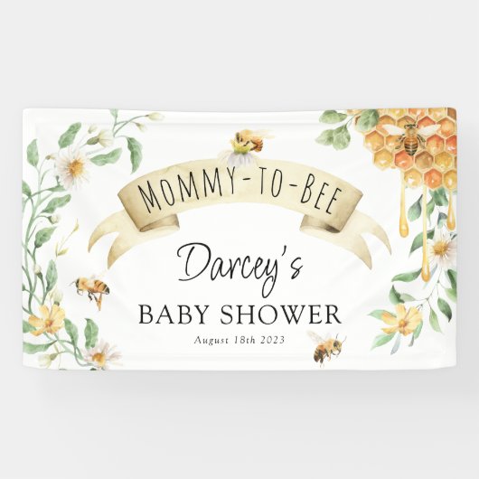 Mama-to-Bee Waterverf Honing Elegant Baby shower Spandoek (Horizontaal)