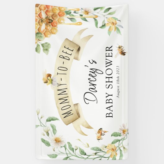 Mama-to-Bee Waterverf Honing Elegant Baby shower Spandoek (Verticaal)