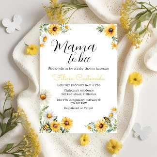 Mama to Bee Yellow flowers Bumblebee Baby shower Kaart