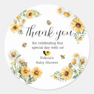 Mama to Bee Yellow flowers Bumblebee Baby shower Ronde Sticker