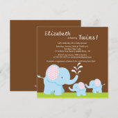 Mama & Twin Elephants Baby shower Boy of Girl Kaart (Voorkant / Achterkant)