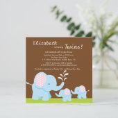 Mama & Twin Elephants Baby shower Boy of Girl Kaart (Staand voorkant)