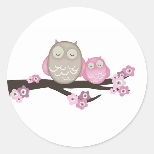 Mama Uil & Baby {Roze} | STICKERS (Voorkant)