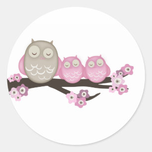 Mama Uil & Twins {Roze} STICKERS