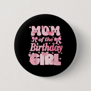 Mama van het verjaardagsmeisje Familie Roze Coquet Ronde Button 5,7 Cm