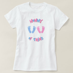 Mama van Twin Babies Voetafdrukken T-shirt