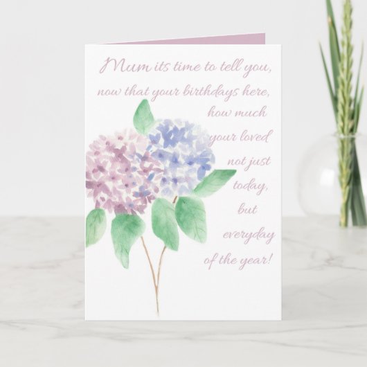 Mama verjaardagskaart - watercolor hortensia kaart (Voorkant)