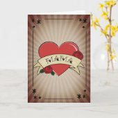 Mama Vintage Hart Roos Tatoeage Moederdag Kaart (Gele Bloem)
