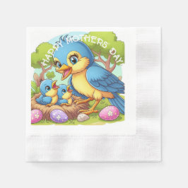 Mama Vogel met baby's in nest Servet