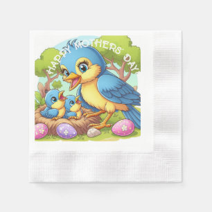 Mama Vogel met baby's in nest Servet