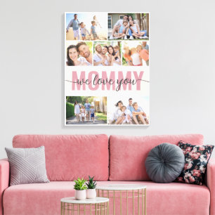 Mama We Love You Fotocollage Roze 7 Afbeeldingen Canvas Afdruk