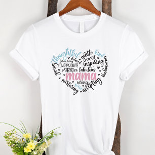 Mama Word Cloud Blue en Roze Heart Moeder T-shirt