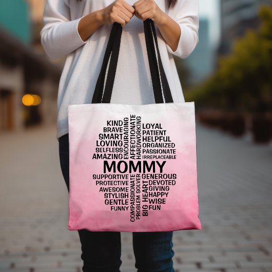 Mama Word Cloud Naam Pink Ombre Draagtas