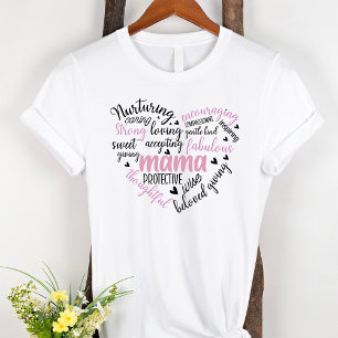 Mama Word Cloud Pink en Black Heart Moeder T-shirt