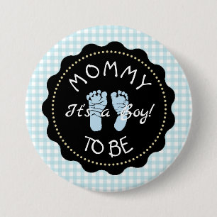Mama wordt Blue Gingham Baby shower knop Ronde Button 7,6 Cm