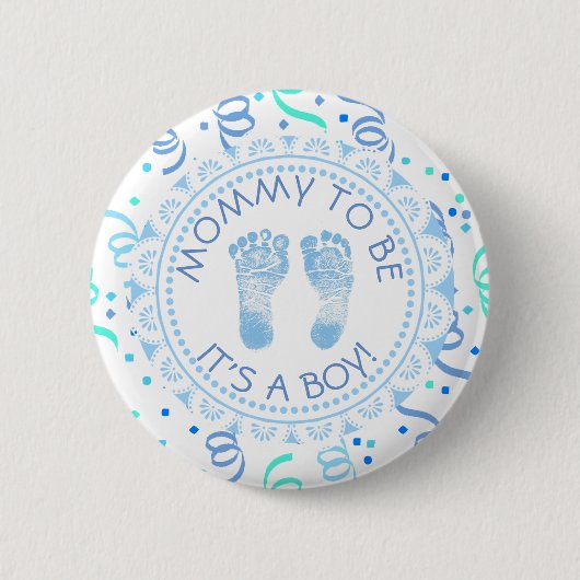 Mama wordt Blue & White Baby shower Button (Voorkant)