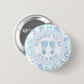 Mama wordt Blue & White Baby shower Button (Voorkant /achterkant)