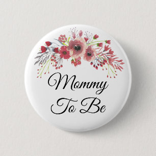 Mama wordt  Roze Bloemen Baby shower Button