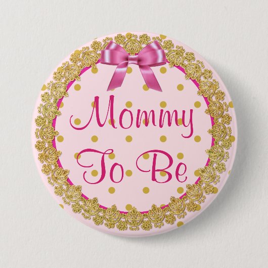 Mama wordt roze en gouden Baby showers Button (Voorkant)