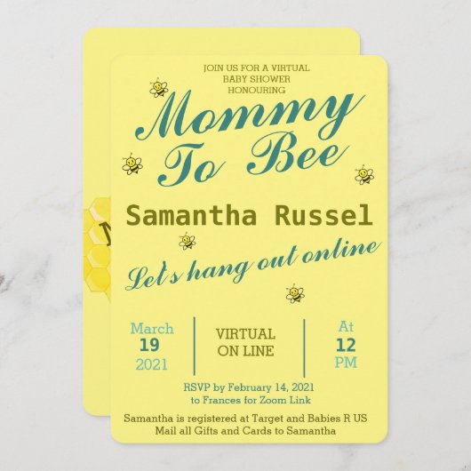 MAMA WORDT SCHATTIGE VIRTUEEL BABY SHOWER KAART (Voorkant / Achterkant)