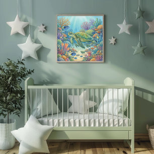 Mama Zeeschildpad en Broedplaats voor Schildpadjon Poster