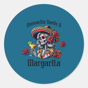 Mamacita heeft een margarita dronken skelet cinco  ronde sticker