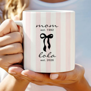 Maman à Lola Mug Rose Ruban Rayures