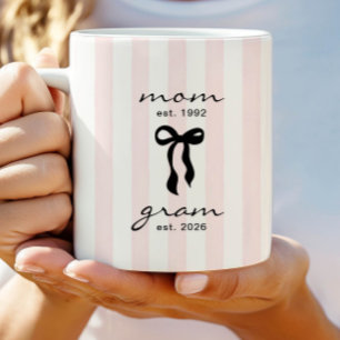 Maman au Mug de grand-mère Rose Ruban Rayures