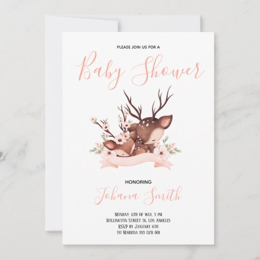 Maman Baby Deer Baby shower rose Invitation (Devant)