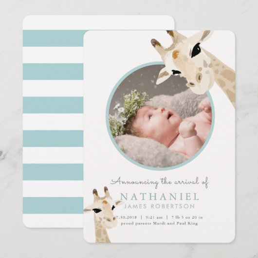 Maman & Baby Giraffe Faire-part de naissance photo (Devant / Derrière)