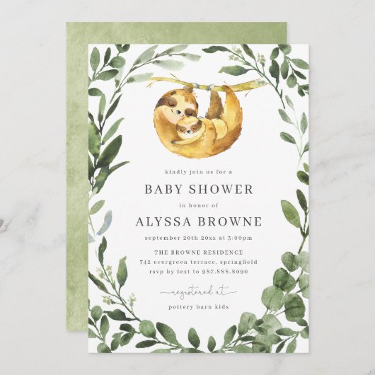 Maman Baby Sloth Baby shower Invitation (Devant / Derrière)