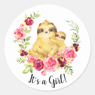 Maman & Baby Sloth C'est un Sticker Fille Faveur