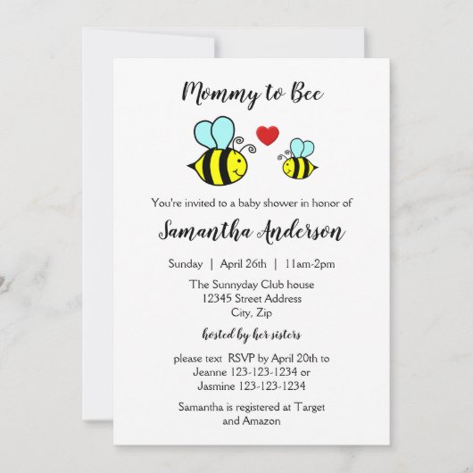 Maman Bee - Invitation à la Baby Shower (Devant)