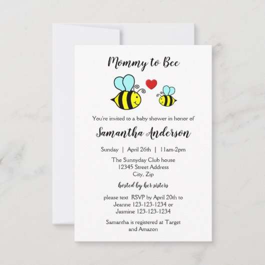 Maman Bee - Invitation Baby Shower 3x5 (Devant)