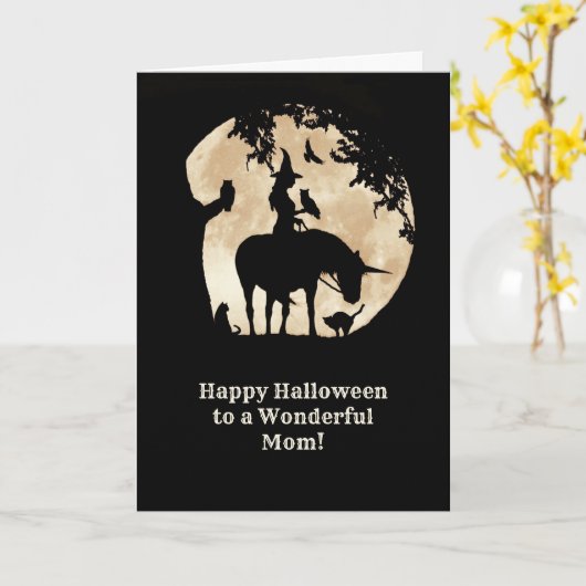 Maman Carte Halloween jolie Sorcière Unicorn (Fleur jaune)