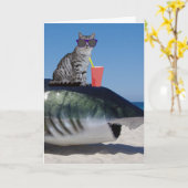 MAMAN CHAT D'ANNIVERSAIRE SUR LA CARTE DE REQUINS (Fleur jaune)